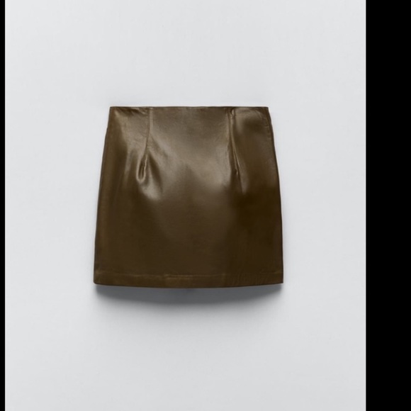 Zara | Genuine Leather Green Skirt - Picture 6 of 10